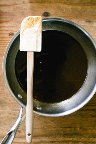Mixture of butter, molasses, brown sugar and spices in a pot