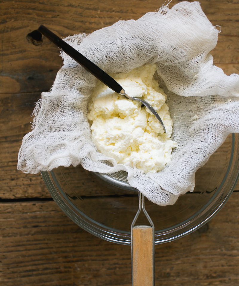 Strained homemade ricotta (after 15 minutes)