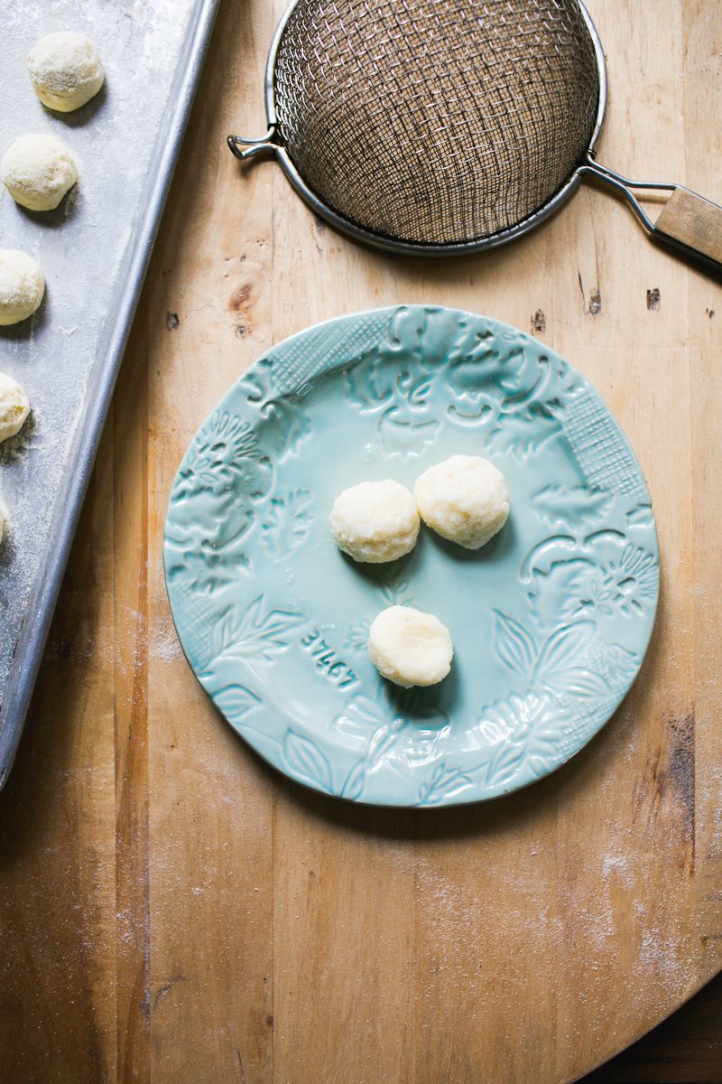 Boiled homemade ricotta gnocchi on a plate