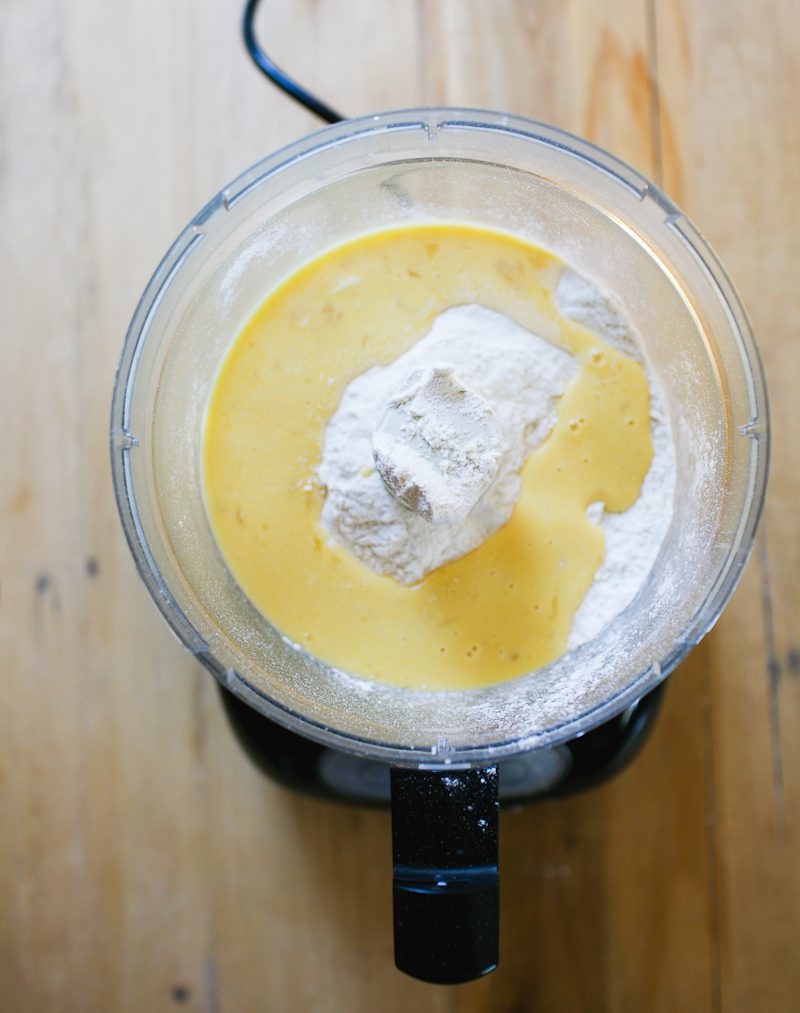 Flour and eggs in food processor