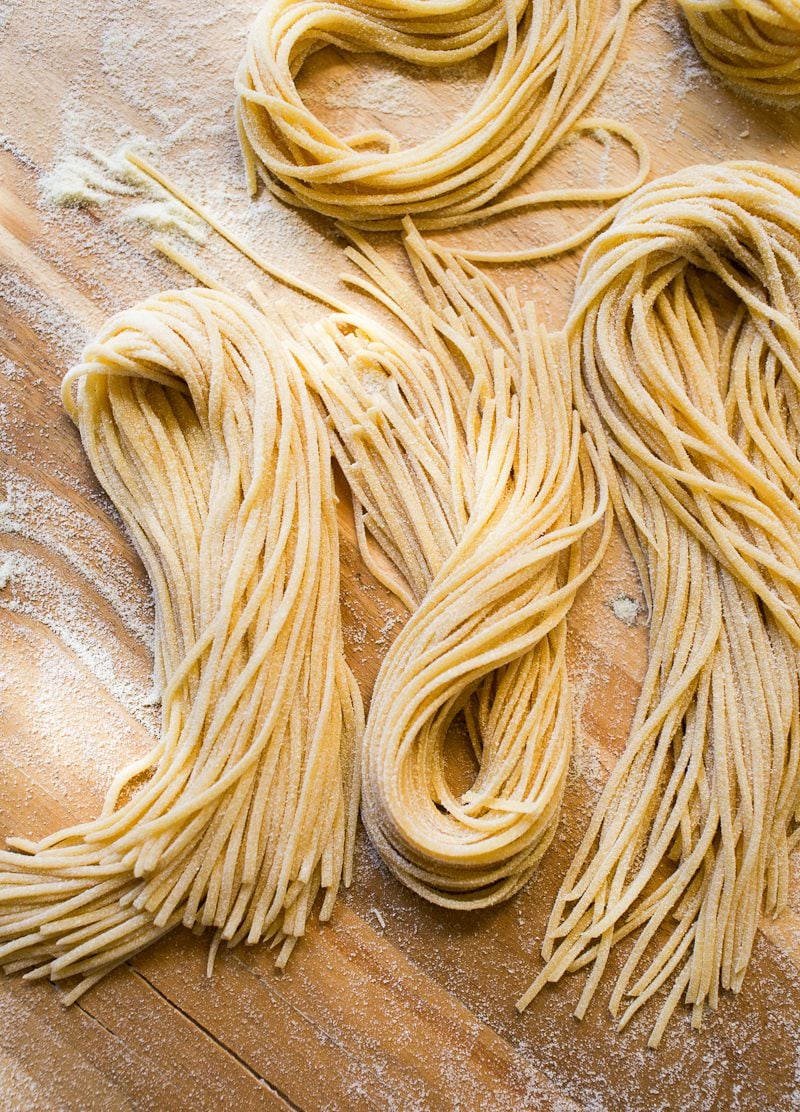 Homemade sourdough pasta spaghetti