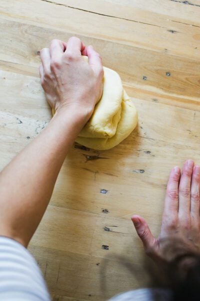 Hand-kneading sourdough pasta dough
