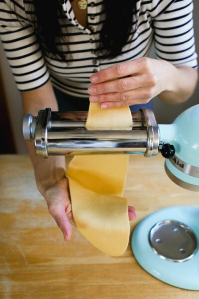 Rolling sourdough pasta in KitchenAid stand mixer