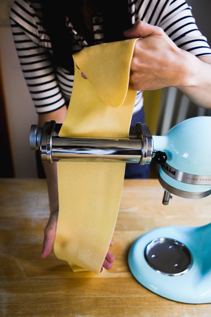 Rolling sourdough pasta in KitchenAid stand mixer