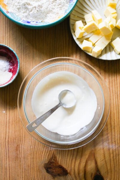 Sourdough discard and creme fraiche in a bowl