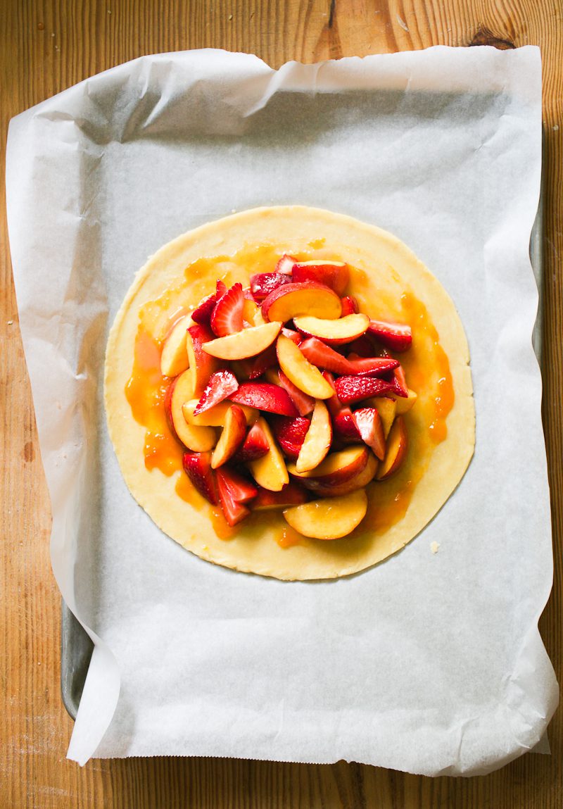 Rolled galette dough with apricot jam and fruit