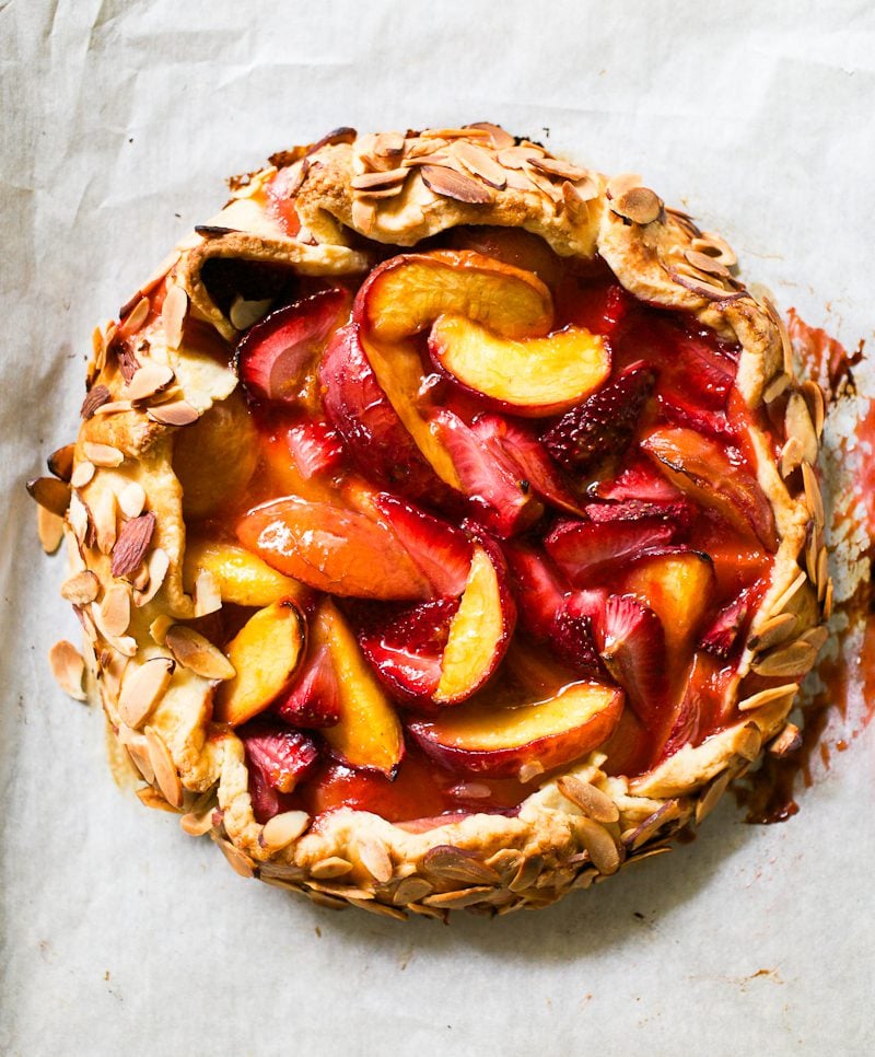 Sourdough galette with peaches and strawberries