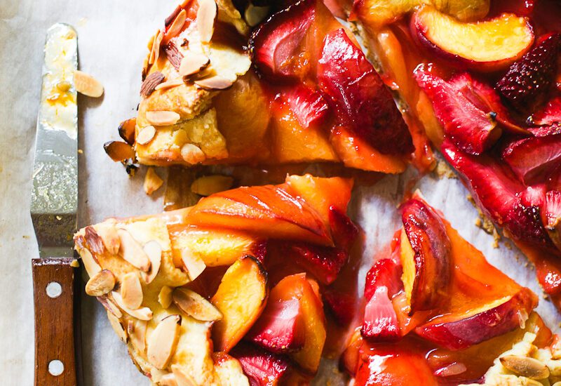 Sourdough galette with peaches and strawberries