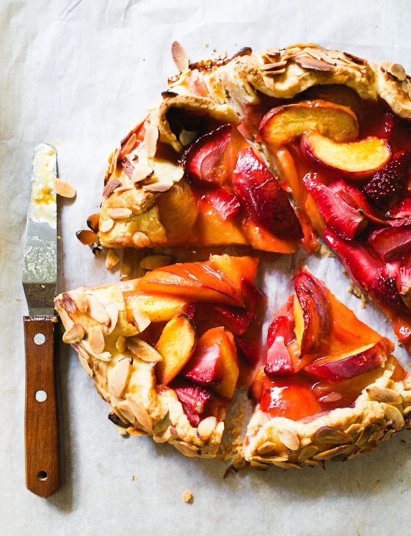 Sourdough galette with peaches and strawberries