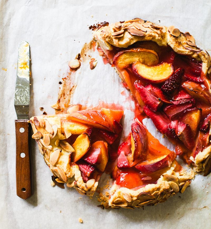 Sourdough galette with peaches and strawberrie
