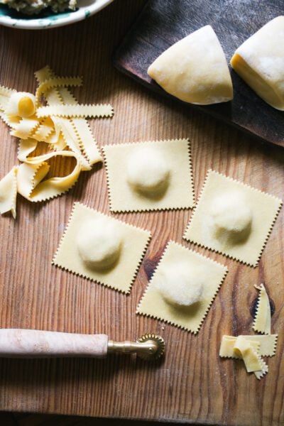 Hand-cut homemade meat ravioli