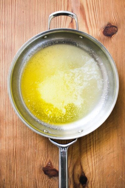 Melted butter in a skillet