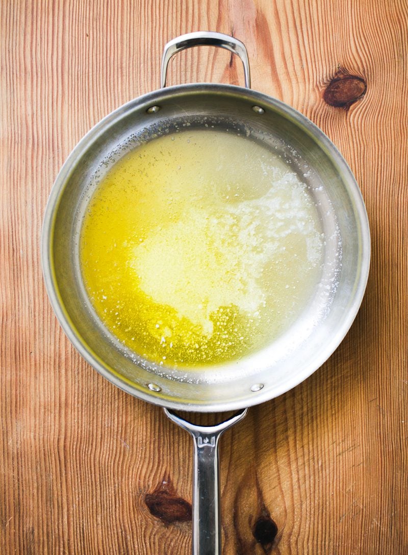 Melted butter in a skillet