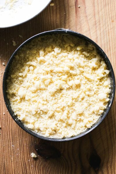 Sourdough apple cake batter with crumble topping