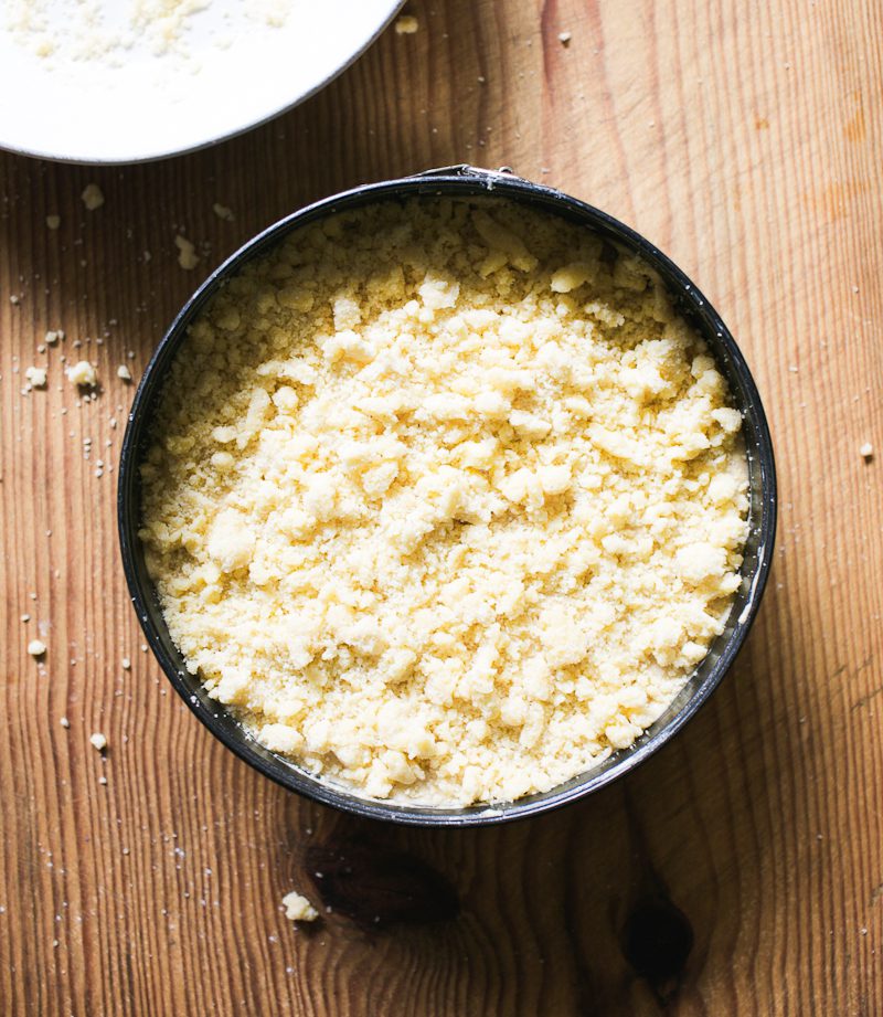 Sourdough apple cake batter with crumble topping