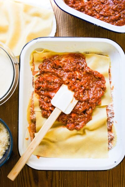 Layer of lasagna noodles w/ ragù Bolognese sauce