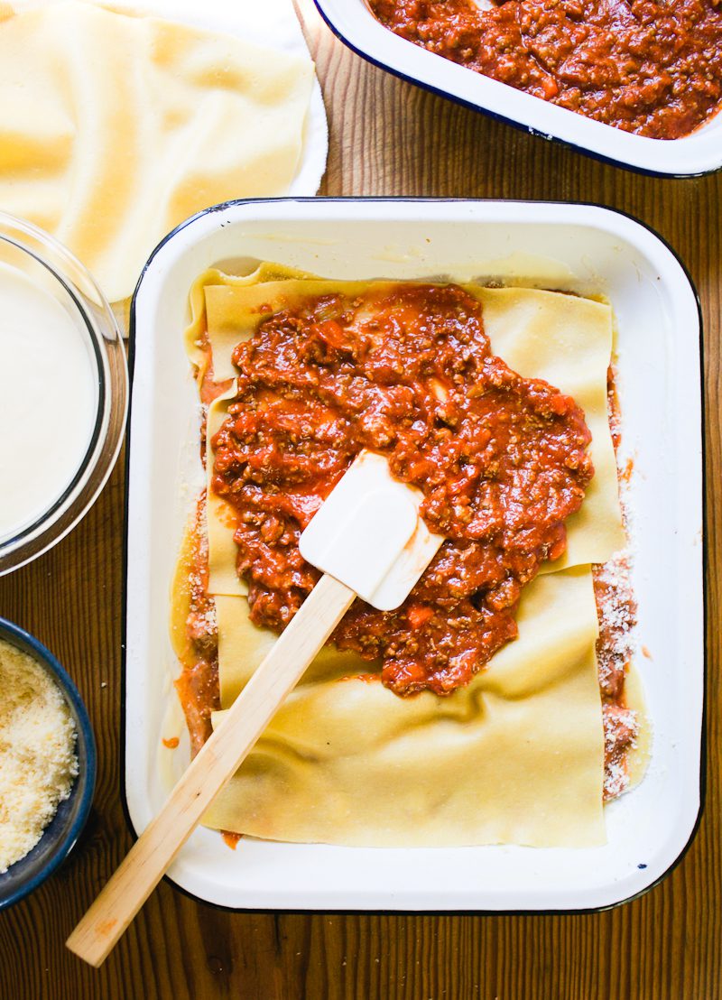 Layer of lasagna noodles w/ ragù Bolognese sauce
