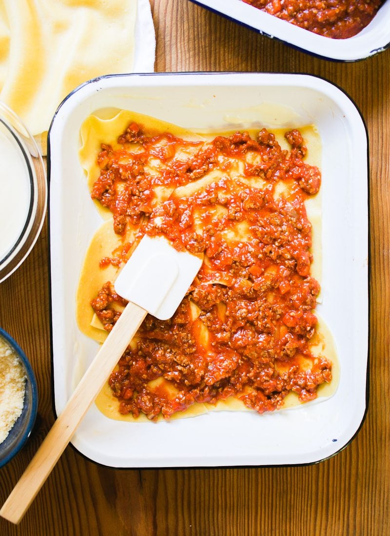 One layer of lasagna noodles w/ ragù sauce