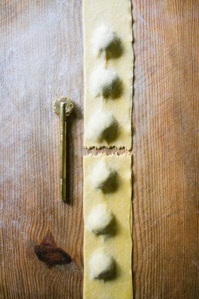 Assembling homemade mushroom ravioli
