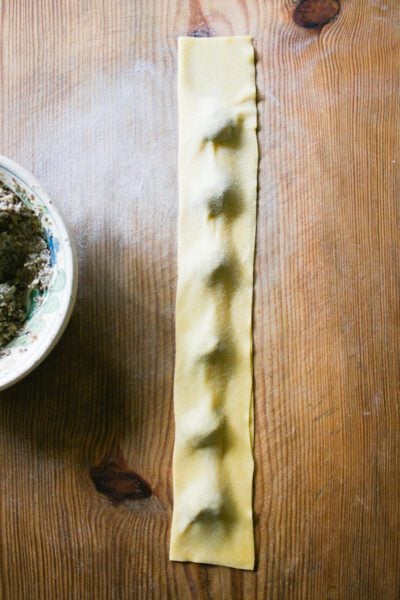 Assembling homemade mushroom ravioli
