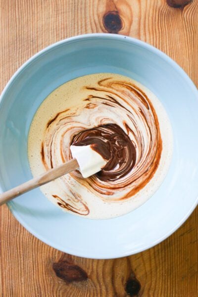 Melted chocolate with sugar and egg mixture