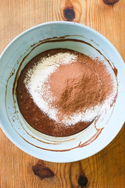 Chocolate mixture with cocoa powder, flour and baking soda