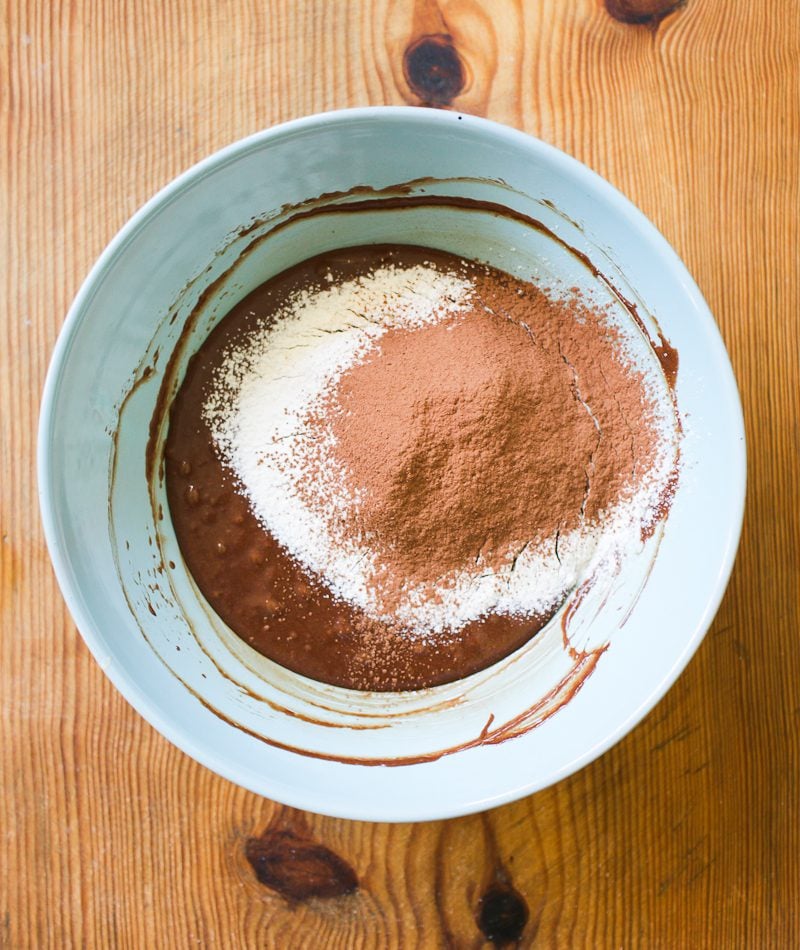 Chocolate mixture with cocoa powder, flour and baking soda