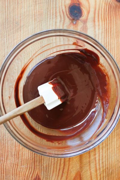 Melted chocolate and butter in a bowl