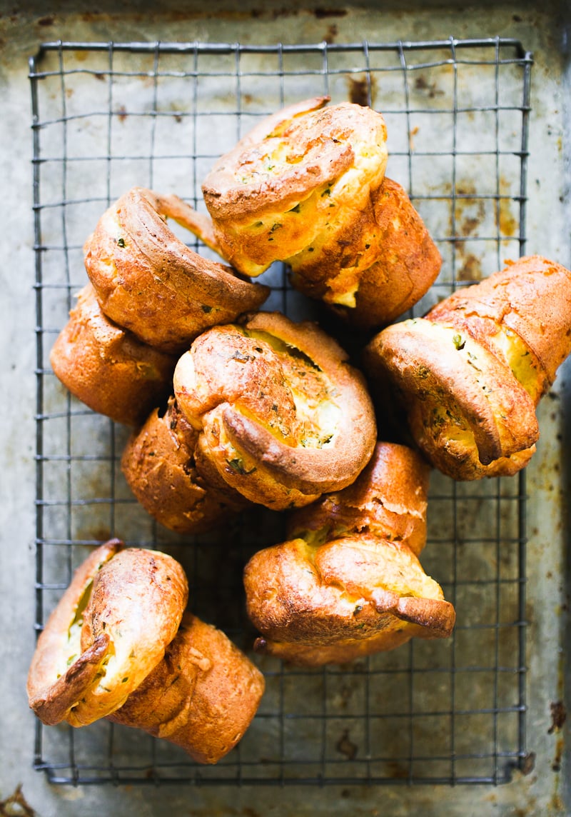 Sourdough popovers on a wire rack