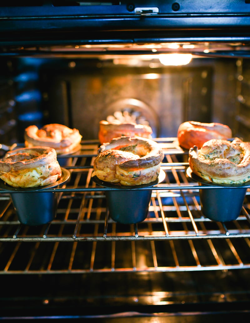 Baked sourdough popovers in a popover pan