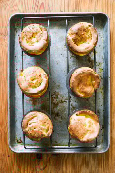Baked sourdough popovers in a popover pan