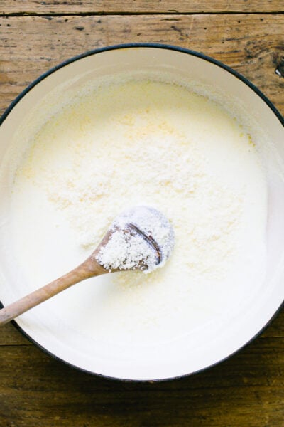 Braiser pot with creamy, homemade ricotta sauce