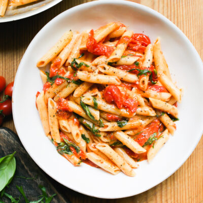 Juicy Penne Pasta With Cherry Tomatoes And Basil