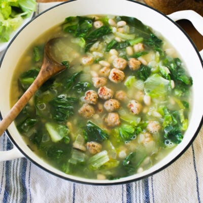 Homemade Italian Wedding Soup With Tiny Baked Chicken Meatballs