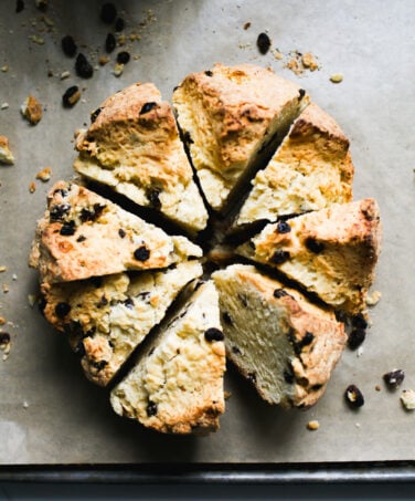 Homemade sourdough Irish soda bread with raisins