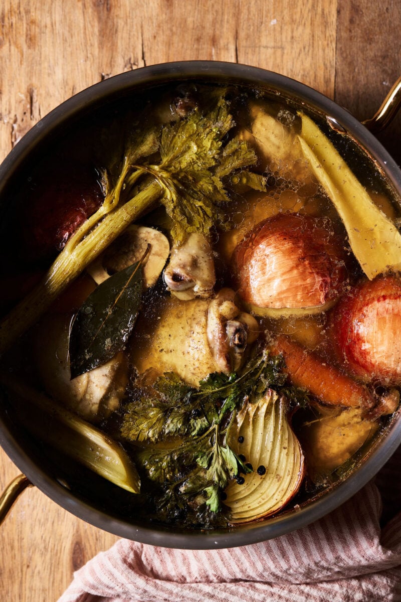 Slow-simmered Italian brodo in a heavy bottom stock pot