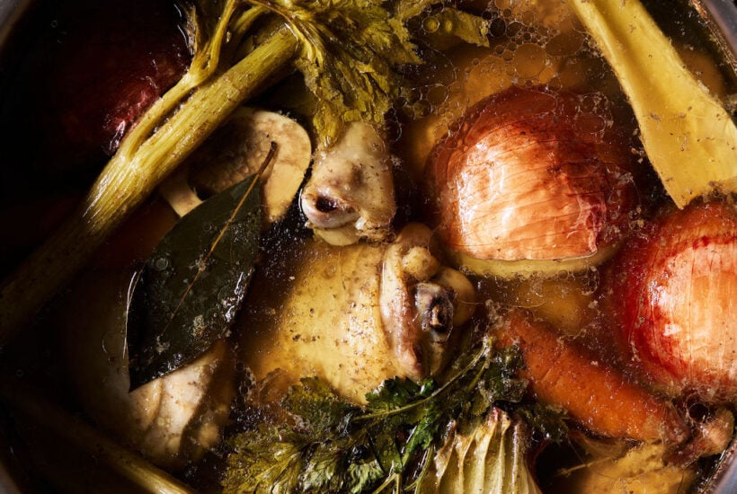 Slow-simmered Italian brodo in a heavy bottom stock pot