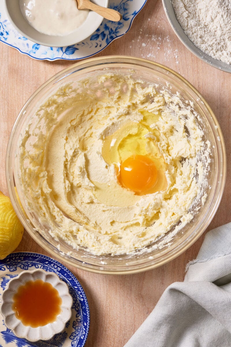 Creamed butter and sugar mixture with eggs